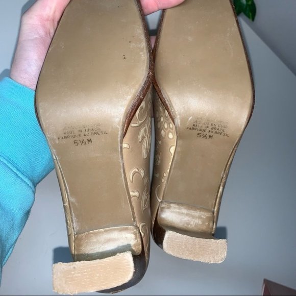 Greenwich Village Leather Heeled Boots Size 5.5 Tan Floral Mid Calf‎ Square Toe - Picture 6 of 10